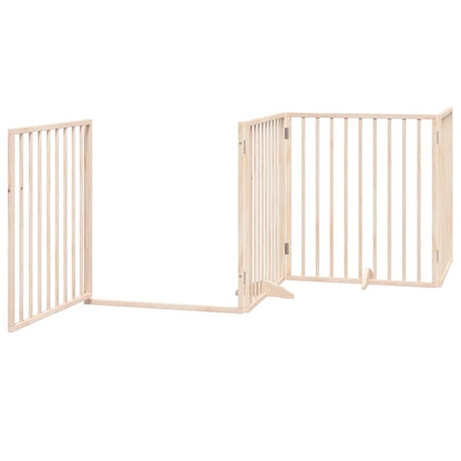 Dog Gate with Door Foldable 8 Panels 640 cm Poplar Wood