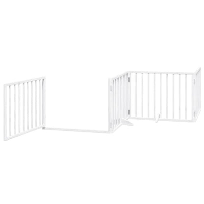 Dog Gate with Door Foldable 6 Panels White 480 cm Poplar Wood