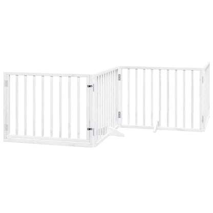 Dog Gate with Door Foldable 8 Panels White 640 cm Poplar Wood