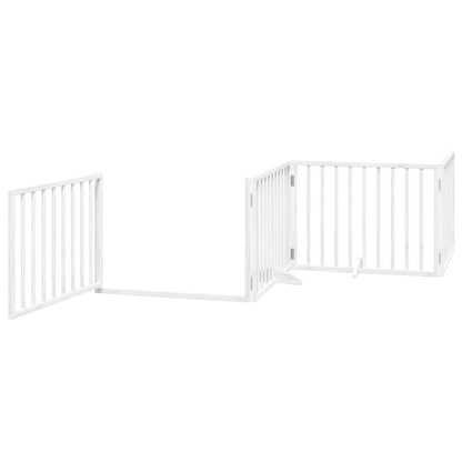 Dog Gate with Door Foldable 8 Panels White 640 cm Poplar Wood