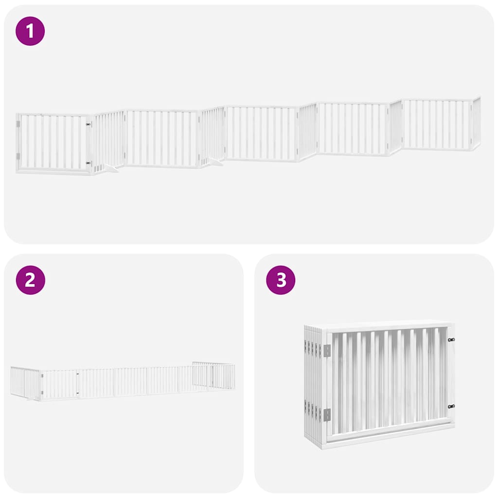 Dog Gate with Door Foldable 10 Panels White 800 cm Poplar Wood