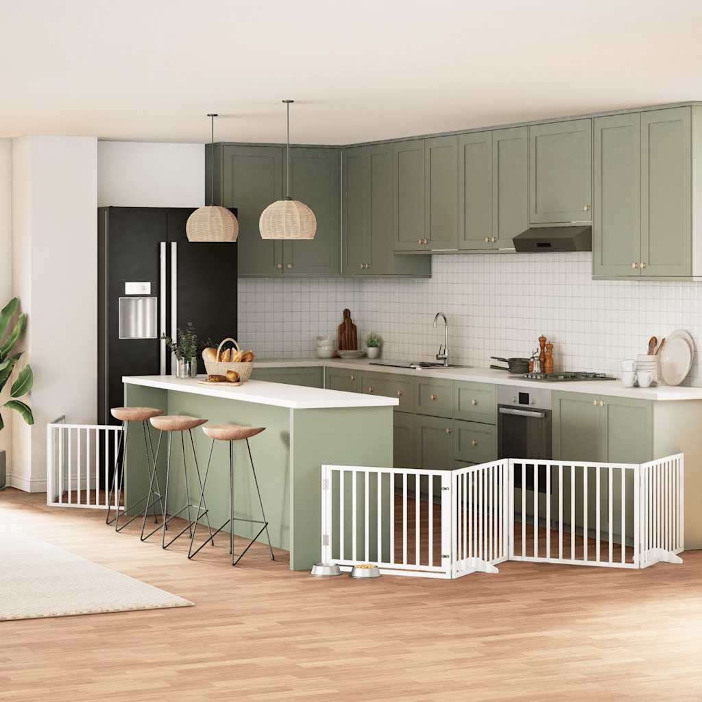 Dog Gate with Door Foldable 10 Panels White 800 cm Poplar Wood