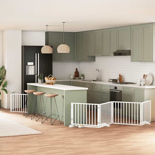 Dog Gate with Door Foldable 10 Panels White 800 cm Poplar Wood