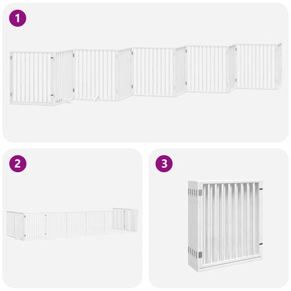 Dog Gate with Door Foldable 10 Panels White 800 cm Poplar Wood