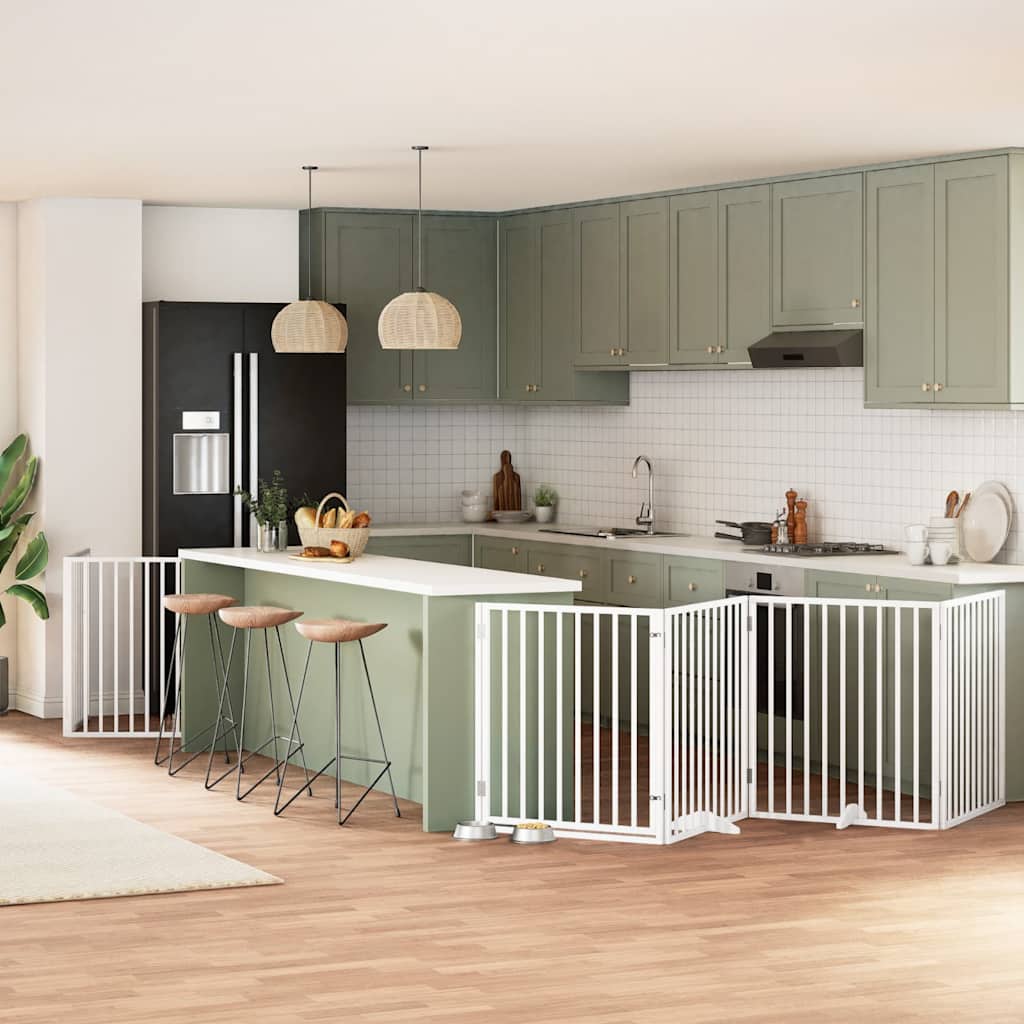 Dog Gate with Door Foldable 10 Panels White 800 cm Poplar Wood