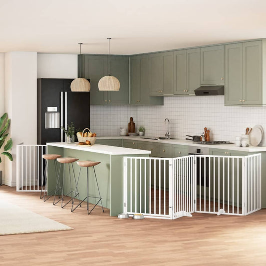 Dog Gate with Door Foldable 10 Panels White 800 cm Poplar Wood