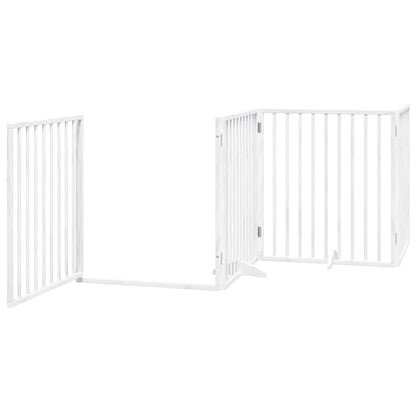 Dog Gate with Door Foldable 12 Panels White 960 cm Poplar Wood