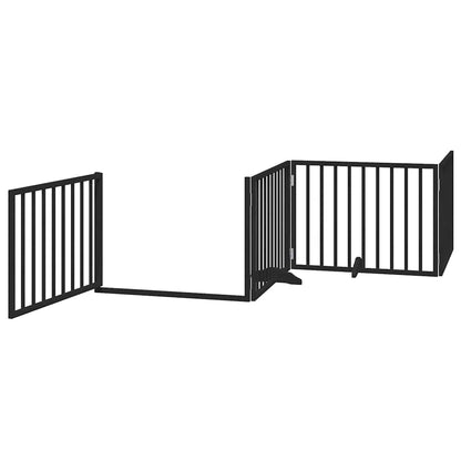 Dog Gate with Door Foldable 8 Panels Black 640 cm Poplar Wood