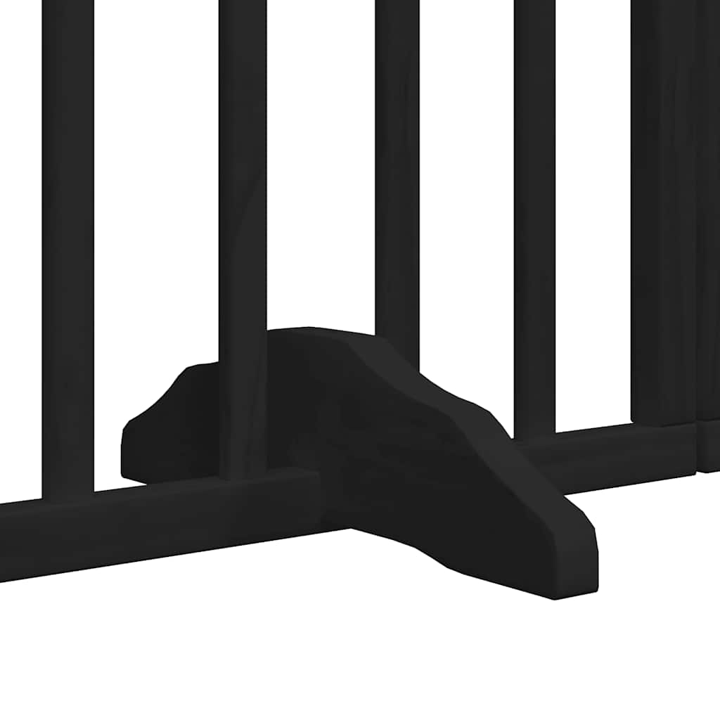 Dog Gate with Door Foldable 8 Panels Black 640 cm Poplar Wood