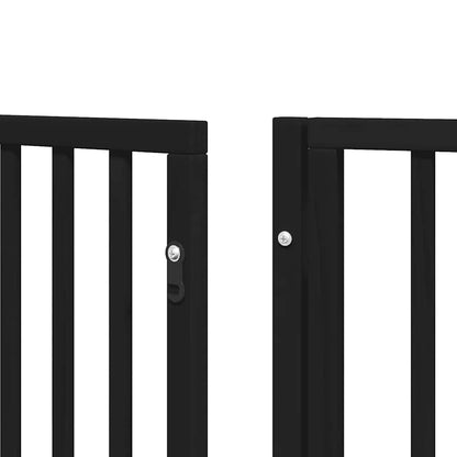 Dog Gate with Door Foldable 8 Panels Black 640 cm Poplar Wood