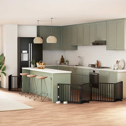 Dog Gate with Door Foldable 8 Panels Black 640 cm Poplar Wood