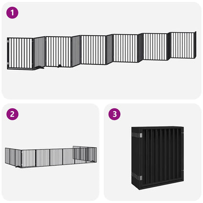 Dog Gate with Door Foldable 12 Panels Black 960 cm Poplar Wood