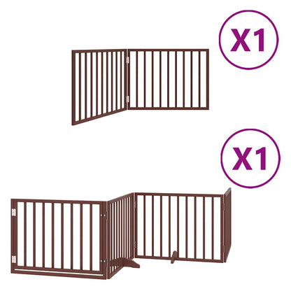 Dog Gate with Door Foldable 6 Panels Brown 480 cm Poplar Wood
