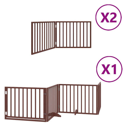 Dog Gate with Door Foldable 8 Panels Brown 640 cm Poplar Wood