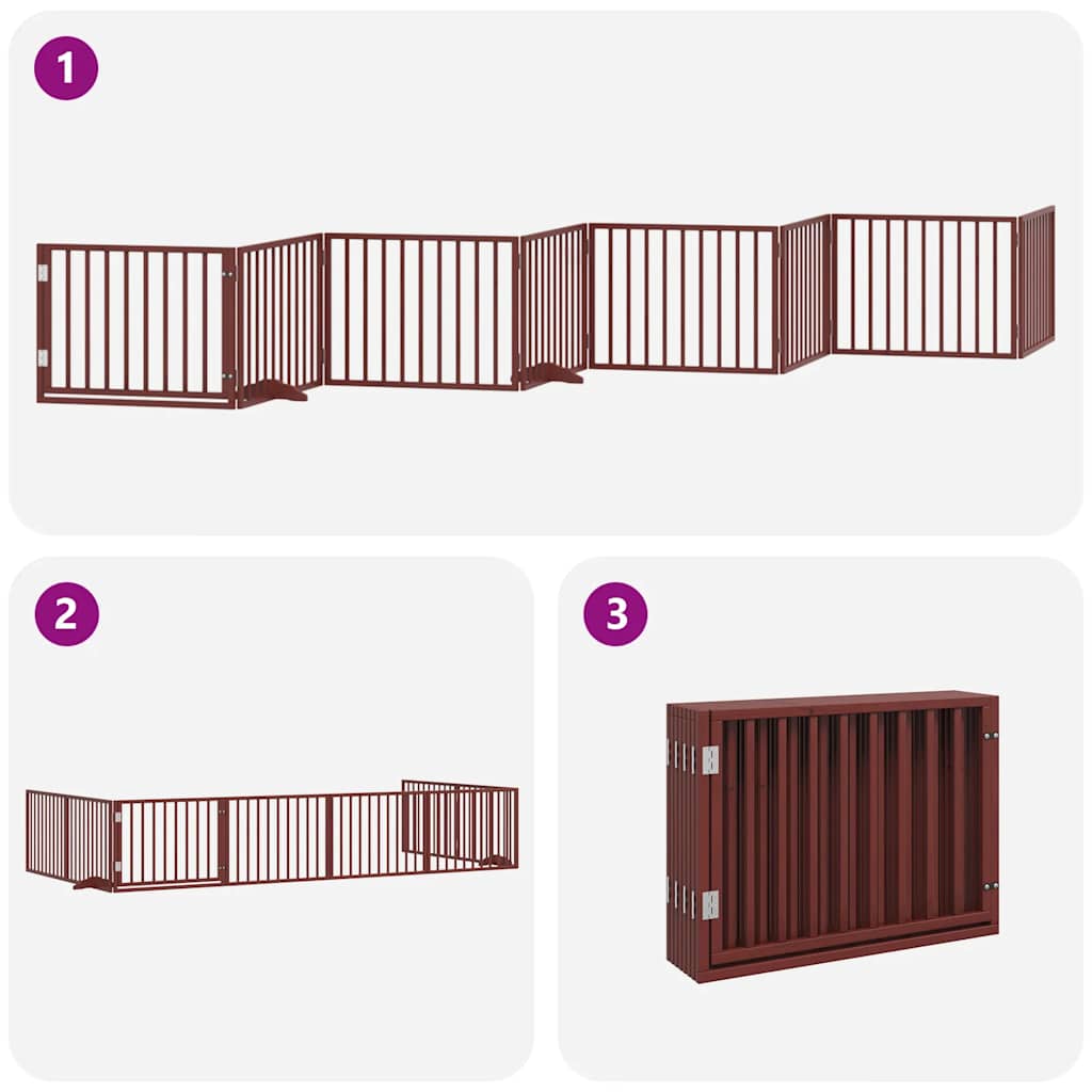 Dog Gate with Door Foldable 8 Panels Brown 640 cm Poplar Wood