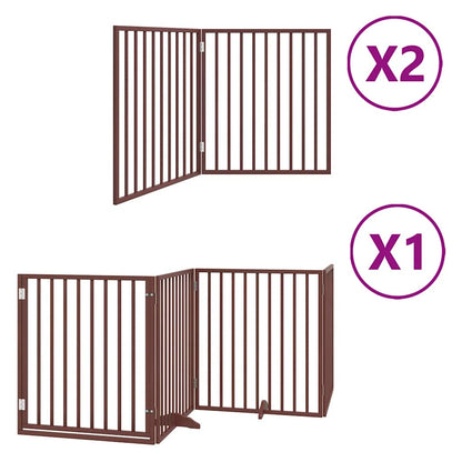 Dog Gate with Door Foldable 8 Panels Brown 640 cm Poplar Wood