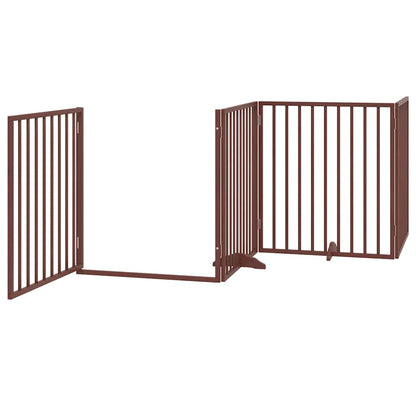 Dog Gate with Door Foldable 8 Panels Brown 640 cm Poplar Wood