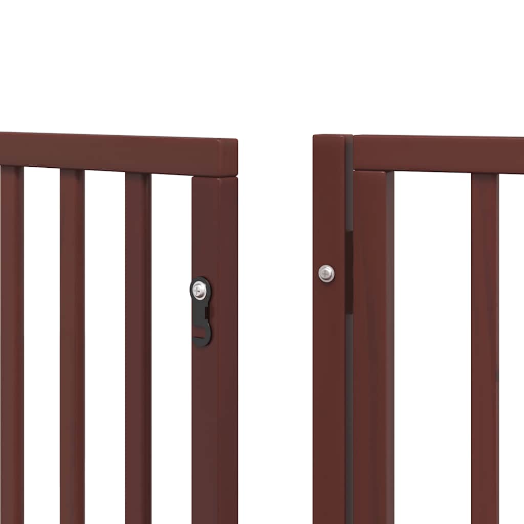 Dog Gate with Door Foldable 8 Panels Brown 640 cm Poplar Wood