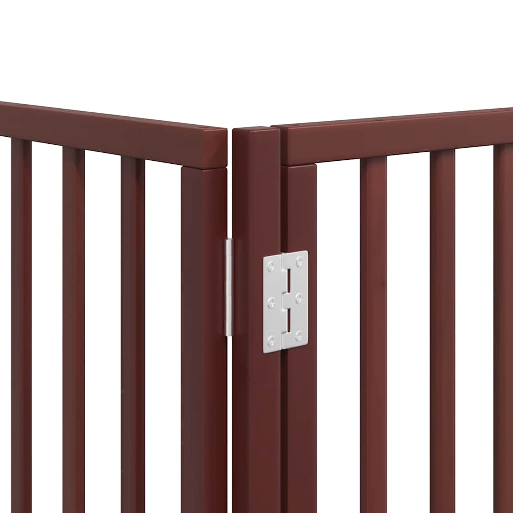 Dog Gate with Door Foldable 8 Panels Brown 640 cm Poplar Wood