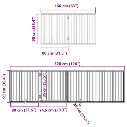 Dog Gate with Door Foldable 8 Panels Brown 640 cm Poplar Wood