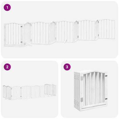 Dog Gate with Door Foldable 9 Panels White 450 cm Poplar Wood