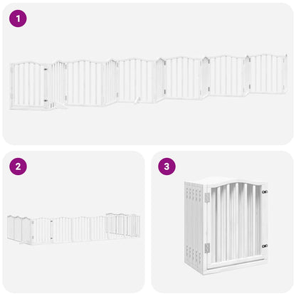 Dog Gate with Door Foldable 12 Panels White 600 cm Poplar Wood