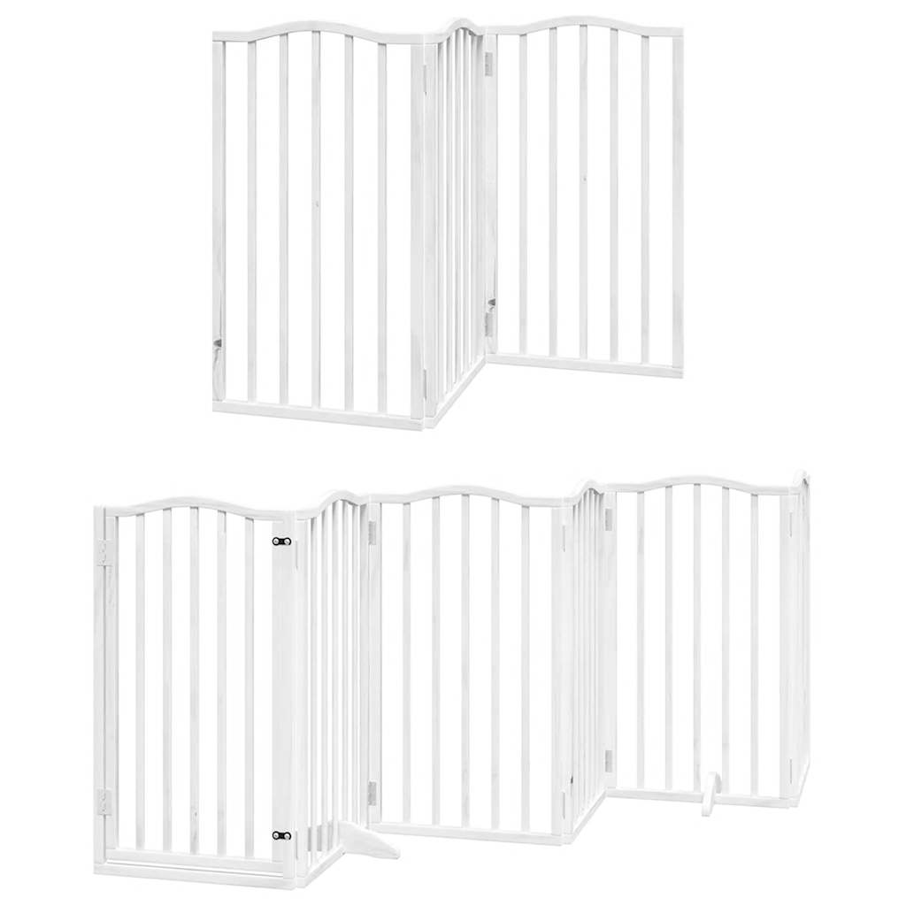 Dog Gate with Door Foldable 9 Panels White 450 cm Poplar Wood