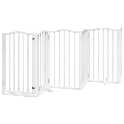 Dog Gate with Door Foldable 9 Panels White 450 cm Poplar Wood