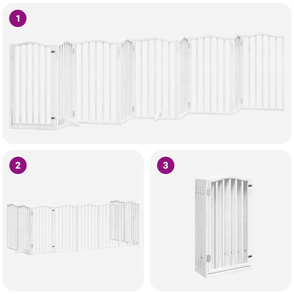 Dog Gate with Door Foldable 9 Panels White 450 cm Poplar Wood