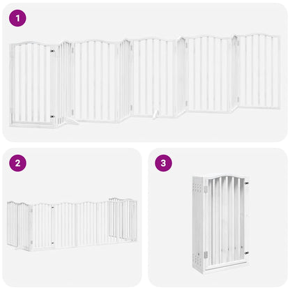 Dog Gate with Door Foldable 9 Panels White 450 cm Poplar Wood