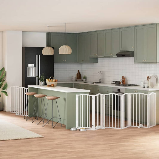 Dog Gate with Door Foldable 9 Panels White 450 cm Poplar Wood