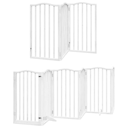 Dog Gate with Door Foldable 12 Panels White 600 cm Poplar Wood