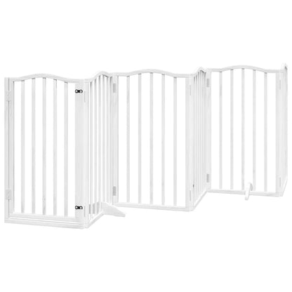 Dog Gate with Door Foldable 12 Panels White 600 cm Poplar Wood