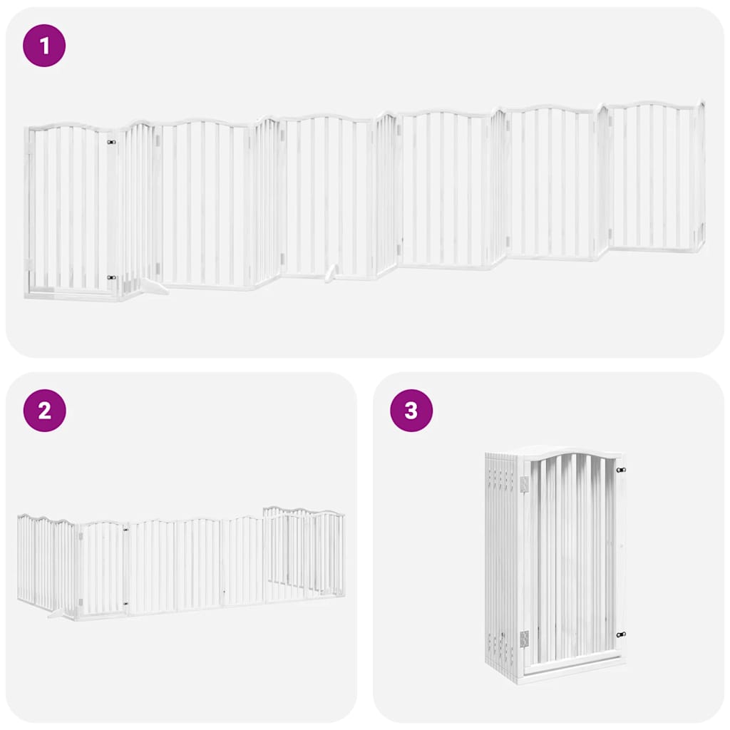 Dog Gate with Door Foldable 12 Panels White 600 cm Poplar Wood