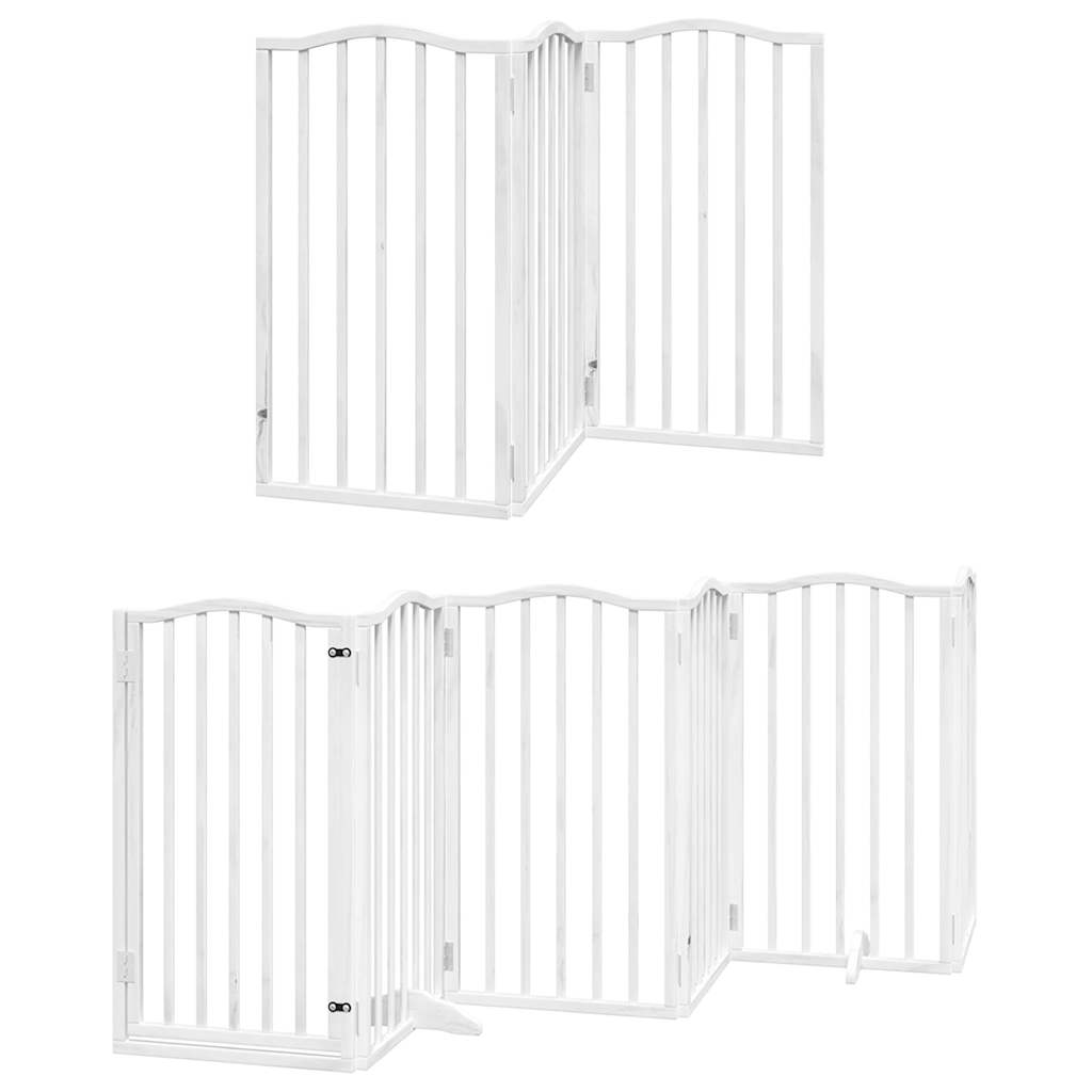 Dog Gate with Door Foldable 15 Panels White 750 cm Poplar Wood