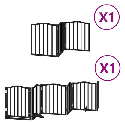 Dog Gate with Door Foldable 9 Panels Black 450 cm Poplar Wood