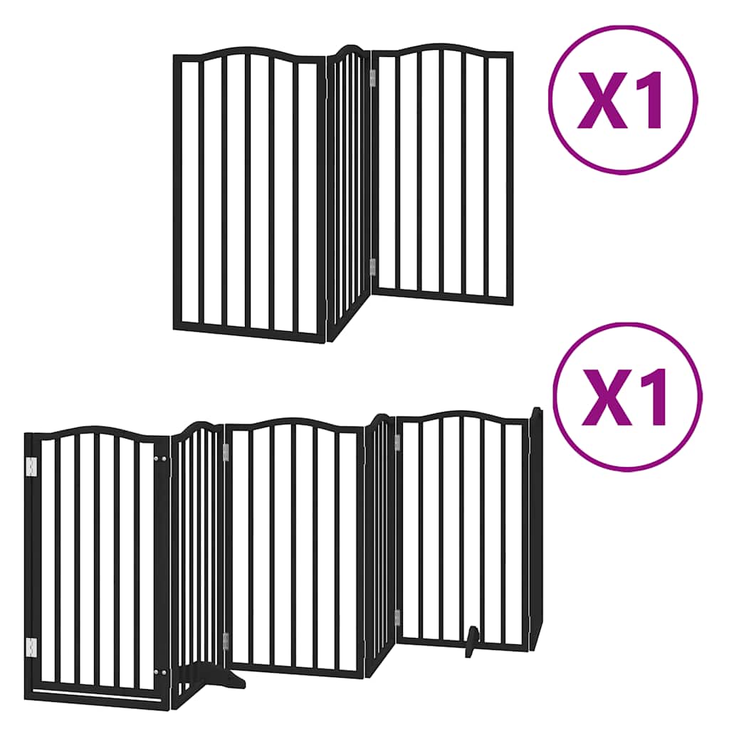 Dog Gate with Door Foldable 9 Panels Black 450 cm Poplar Wood