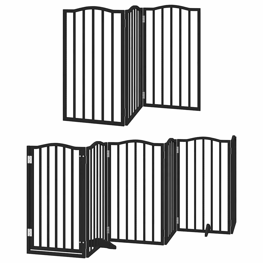 Dog Gate with Door Foldable 9 Panels Black 450 cm Poplar Wood