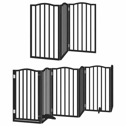 Dog Gate with Door Foldable 9 Panels Black 450 cm Poplar Wood
