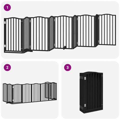 Dog Gate with Door Foldable 9 Panels Black 450 cm Poplar Wood