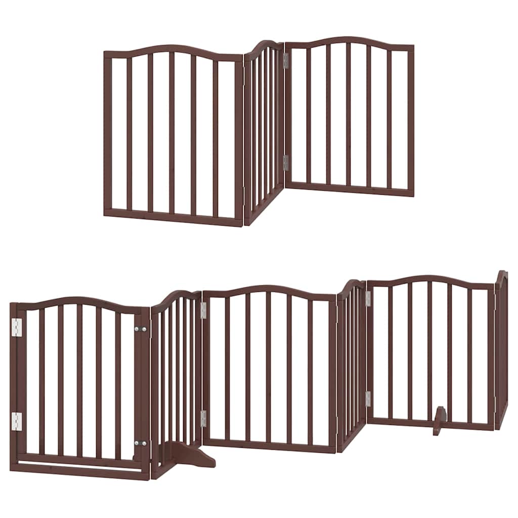 Dog Gate with Door Foldable 9 Panels Brown 450 cm Poplar Wood