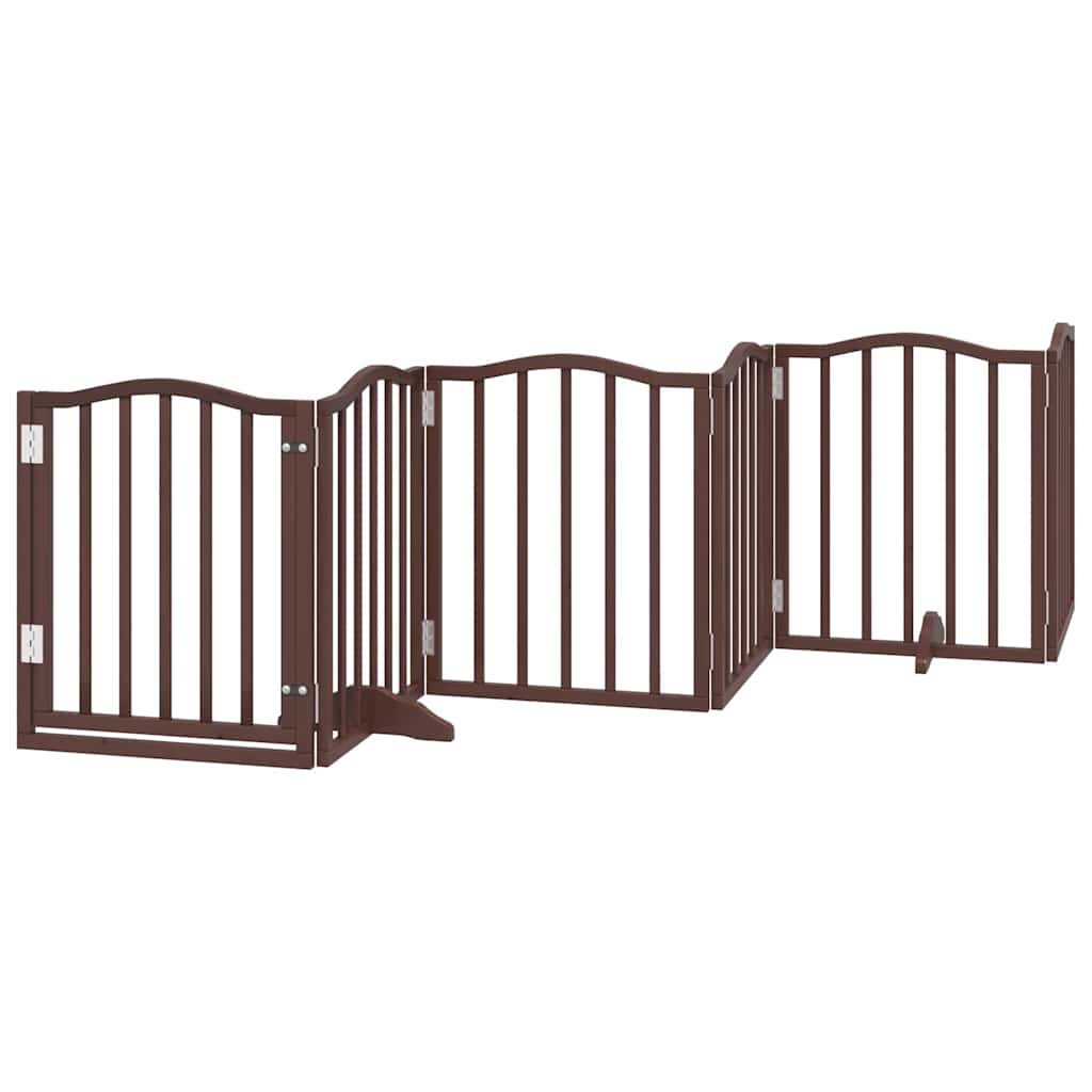 Dog Gate with Door Foldable 9 Panels Brown 450 cm Poplar Wood