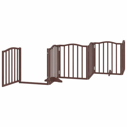 Dog Gate with Door Foldable 9 Panels Brown 450 cm Poplar Wood