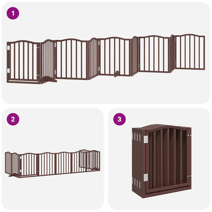 Dog Gate with Door Foldable 9 Panels Brown 450 cm Poplar Wood