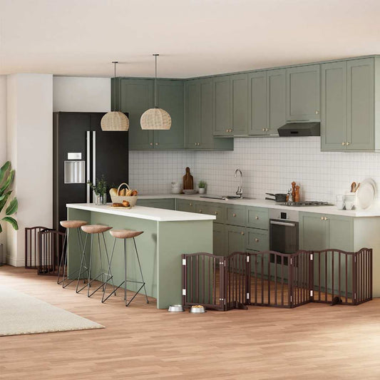 Dog Gate with Door Foldable 9 Panels Brown 450 cm Poplar Wood