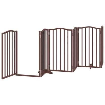 Dog Gate with Door Foldable 9 Panels Brown 450 cm Poplar Wood