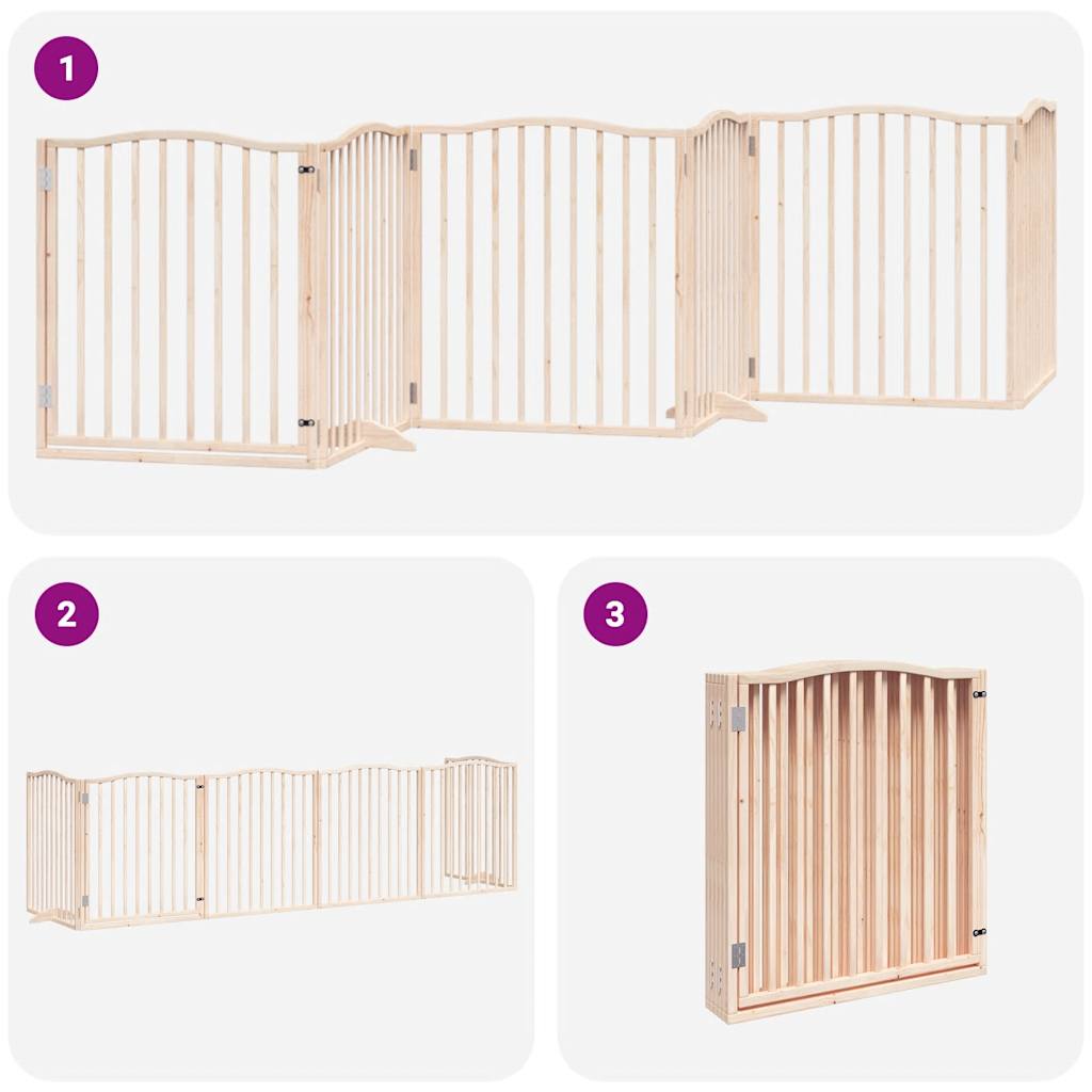 Dog Gate with Door Foldable 6 Panels 480 cm Poplar Wood