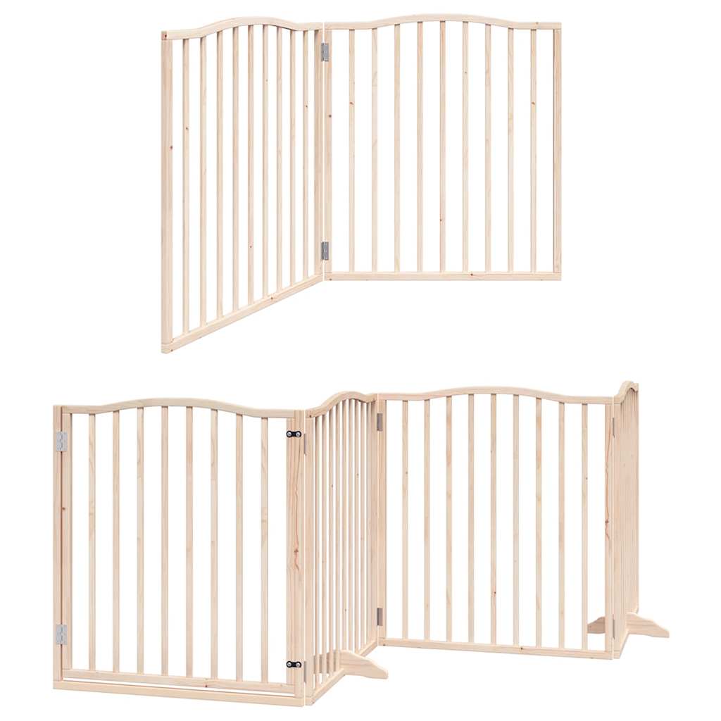Dog Gate with Door Foldable 8 Panels 640 cm Poplar Wood