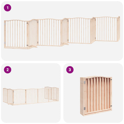 Dog Gate with Door Foldable 8 Panels 640 cm Poplar Wood