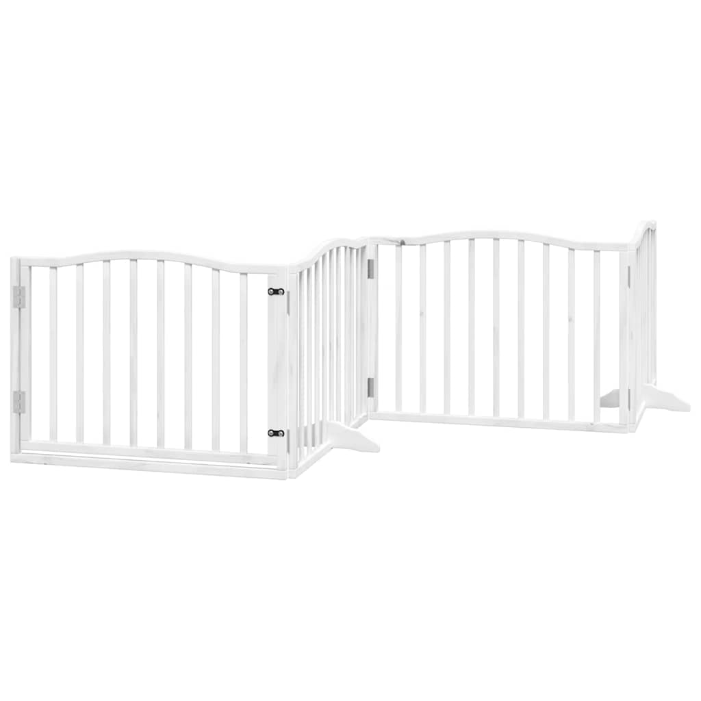 Dog Gate with Door Foldable 6 Panels White 480 cm Poplar Wood